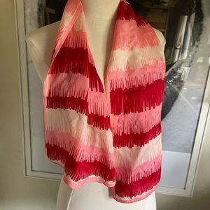 Vintage red pink white silky scarf mid century